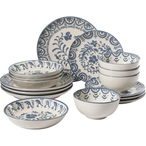 image:imageBloomhouse  2Time Oprahs Favorite Things  Valencia Flor 4 Piece Dessert amp Salad Plate Set 875 Stoneware Plates Mediterranean Floral Decal Design Microwave amp Dishwasher Safe Iris BlueIris Blue 16pc Dinnerware Set