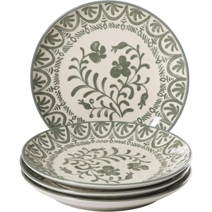image:imageBloomhouse  2Time Oprahs Favorite Things  Valencia Flor 4 Piece Dessert amp Salad Plate Set 875 Stoneware Plates Mediterranean Floral Decal Design Microwave amp Dishwasher Safe Iris BlueFern Green 4pc Dinner Plate Set