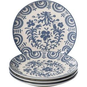 image:imageBloomhouse  2Time Oprahs Favorite Things  Valencia Flor 4 Piece Dessert amp Salad Plate Set 875 Stoneware Plates Mediterranean Floral Decal Design Microwave amp Dishwasher Safe Iris BlueIris Blue 4pc Salad Plate Set