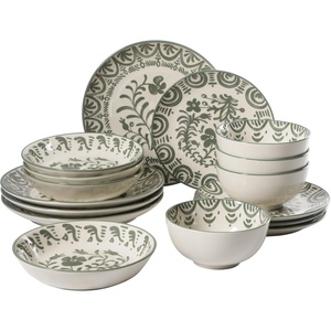 image:imageBloomhouse  2Time Oprahs Favorite Things  Valencia Flor 4 Piece Dessert amp Salad Plate Set 875 Stoneware Plates Mediterranean Floral Decal Design Microwave amp Dishwasher Safe Iris BlueFern Green 16pc Dinnerware Set