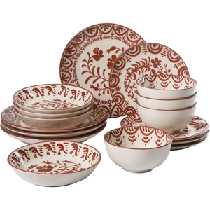 image:imageBloomhouse  2Time Oprahs Favorite Things  Valencia Flor 4 Piece Dessert amp Salad Plate Set 875 Stoneware Plates Mediterranean Floral Decal Design Microwave amp Dishwasher Safe Iris BluePomegranate Red 16pc Dinnerware Set