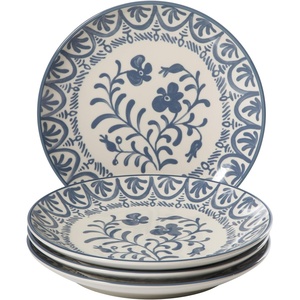image:imageBloomhouse  2Time Oprahs Favorite Things  Valencia Flor 4 Piece Dessert amp Salad Plate Set 875 Stoneware Plates Mediterranean Floral Decal Design Microwave amp Dishwasher Safe Iris BlueIris Blue 4pc Dinner Plate Set
