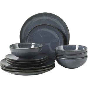 image:imageGibson Elite AvantGarde 12 Piece Stoneware Dinnerware Set for 4 Chateau Grey Plates and Bowls Set with Reactive Glaze Includes Dinner Plates Salad Plates and BowlsBlue Sandy Pines