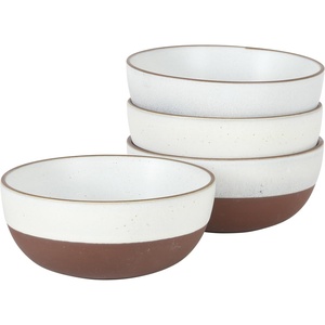 image:imageGibson Elite Bistro Linea Cereal Bowls Set of 4 6Inch Stoneware Soup Bowls Cream White Reactive Glaze Ribbed Bowl SetAsh White 625 William Crest