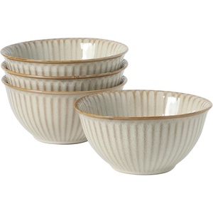 image:imageGibson Elite Bistro Linea Cereal Bowls Set of 4 6Inch Stoneware Soup Bowls Cream White Reactive Glaze Ribbed Bowl SetCream White 6 Bistro Linea