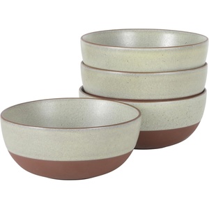 image:imageGibson Elite Bistro Linea Cereal Bowls Set of 4 6Inch Stoneware Soup Bowls Cream White Reactive Glaze Ribbed Bowl SetGreen 625 William Crest