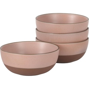 image:imageGibson Elite Bistro Linea Cereal Bowls Set of 4 6Inch Stoneware Soup Bowls Cream White Reactive Glaze Ribbed Bowl SetPink 625 William Crest