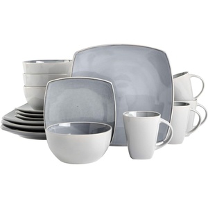 image:imageGibson Elite Island Bay 12Piece New Bone China Dinnerware Set Service for 4 Reactive Glaze Plates and Bowls Dishwasher and Microwave Safe Black and CreamLight Grey Soho Lounge