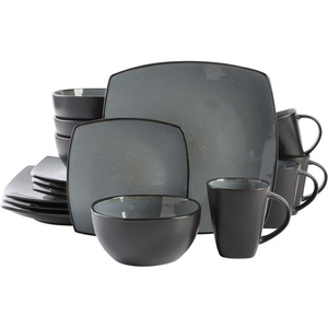 image:imageGibson Elite Island Bay 12Piece New Bone China Dinnerware Set Service for 4 Reactive Glaze Plates and Bowls Dishwasher and Microwave Safe Black and CreamEclipse Soho Lounge