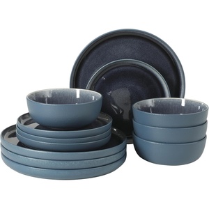 image:imageGibson Elite Island Bay 12Piece New Bone China Dinnerware Set Service for 4 Reactive Glaze Plates and Bowls Dishwasher and Microwave Safe Black and CreamBlue Tahoe Sunset