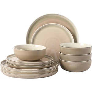 image:imageGibson Elite Island Bay 12Piece New Bone China Dinnerware Set Service for 4 Reactive Glaze Plates and Bowls Dishwasher and Microwave Safe Black and CreamCream  Green Island Bay