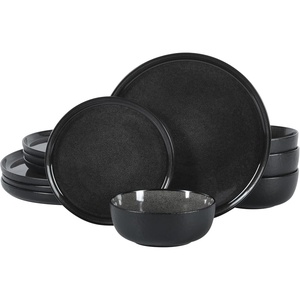 image:imageGibson Elite Island Bay 12Piece New Bone China Dinnerware Set Service for 4 Reactive Glaze Plates and Bowls Dishwasher and Microwave Safe Black and CreamTahoe Black