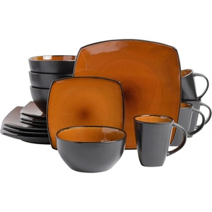 image:imageGibson Elite Island Bay 12Piece New Bone China Dinnerware Set Service for 4 Reactive Glaze Plates and Bowls Dishwasher and Microwave Safe Black and CreamAmber Soho Lounge