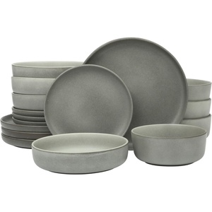image:imageGibson Elite Island Bay 12Piece New Bone China Dinnerware Set Service for 4 Reactive Glaze Plates and Bowls Dishwasher and Microwave Safe Black and CreamGrey Pasco