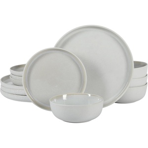 image:imageGibson Elite Island Bay 12Piece New Bone China Dinnerware Set Service for 4 Reactive Glaze Plates and Bowls Dishwasher and Microwave Safe Black and CreamTahoe Cream White