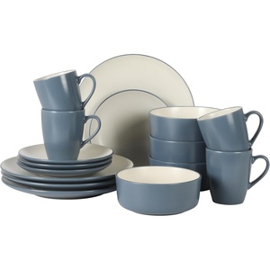 image:imageGibson Elite Oxford Blue Plates and Bowls Sets 16 Piece Stoneware Dinnerware Sets for 4 Two Tone Dishware Sets Dinner Plates Dessert Plates Bowls MugsBlue Oxford