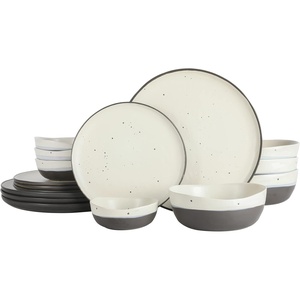 image:imageGibson Elite Oxford Blue Plates and Bowls Sets 16 Piece Stoneware Dinnerware Sets for 4 Two Tone Dishware Sets Dinner Plates Dessert Plates Bowls MugsWhite and Black Rhinebeck