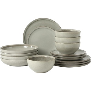 image:imageGibson Elite Oxford Blue Plates and Bowls Sets 16 Piece Stoneware Dinnerware Sets for 4 Two Tone Dishware Sets Dinner Plates Dessert Plates Bowls MugsAsh White Beckett