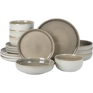 image:imageGibson Elite Oxford Blue Plates and Bowls Sets 16 Piece Stoneware Dinnerware Sets for 4 Two Tone Dishware Sets Dinner Plates Dessert Plates Bowls MugsLight Taupe Sunveil