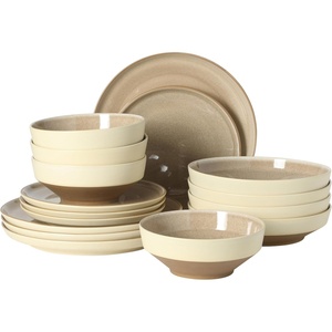 image:imageGibson Elite Oxford Blue Plates and Bowls Sets 16 Piece Stoneware Dinnerware Sets for 4 Two Tone Dishware Sets Dinner Plates Dessert Plates Bowls MugsTaupe Octavia Place