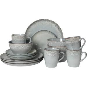 image:imageGibson Elite Oxford Blue Plates and Bowls Sets 16 Piece Stoneware Dinnerware Sets for 4 Two Tone Dishware Sets Dinner Plates Dessert Plates Bowls MugsGrey Jasper