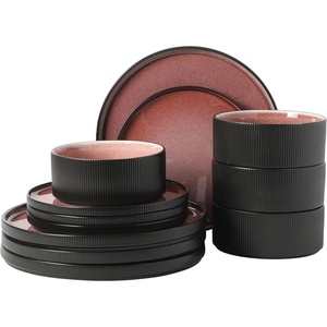 image:imageGibson Elite Soleil 12 Piece Echo Blue Stoneware Dinnerware Set for 4 Plates and Bowls Set with Dinner Plates Salad Plates and BowlsBrick Red Redrock Canyon
