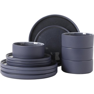 image:imageGibson Elite Soleil 12 Piece Echo Blue Stoneware Dinnerware Set for 4 Plates and Bowls Set with Dinner Plates Salad Plates and BowlsNavy Blue Redrock Canyon