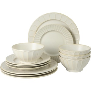 image:imageGibson Elite Soleil 12 Piece Echo Blue Stoneware Dinnerware Set for 4 Plates and Bowls Set with Dinner Plates Salad Plates and BowlsOffWhite Winchester Way
