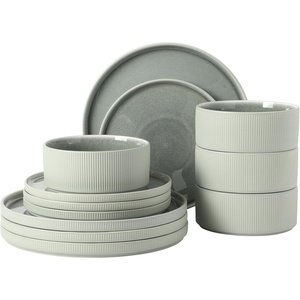 image:imageGibson Elite Soleil 12 Piece Echo Blue Stoneware Dinnerware Set for 4 Plates and Bowls Set with Dinner Plates Salad Plates and BowlsSage Green Redrock Canyon