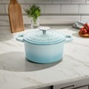 image:imageCrockPot Artisan 7Quart Enameled Cast Iron Dutch Oven Pot with Lid Round Gradient Taupe Oven Safe CookwareAqua Blue