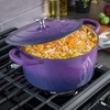 image:imageCrockPot Artisan 7Quart Enameled Cast Iron Dutch Oven Pot with Lid Round Gradient Taupe Oven Safe CookwareLavender Purple