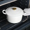 image:imageCrockPot Artisan 7Quart Enameled Cast Iron Dutch Oven Pot with Lid Round Gradient Taupe Oven Safe CookwareMatte Linen White w Gold Knob