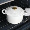 image:imageCrockPot Artisan 7Quart Enameled Cast Iron Dutch Oven Pot with Lid Round Gradient Taupe Oven Safe CookwareMatte Linen White w Gold Knob