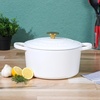 image:imageCrockPot Artisan 7Quart Enameled Cast Iron Dutch Oven Pot with Lid Round Gradient Taupe Oven Safe CookwareMatte Linen White w Gold Knob