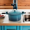 image:imageCrockPot Artisan 7Quart Enameled Cast Iron Dutch Oven Pot with Lid Round Gradient Taupe Oven Safe CookwareTeal Ombre