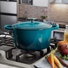 image:imageCrockPot Artisan 7Quart Enameled Cast Iron Dutch Oven Pot with Lid Round Gradient Taupe Oven Safe CookwareTeal Ombre