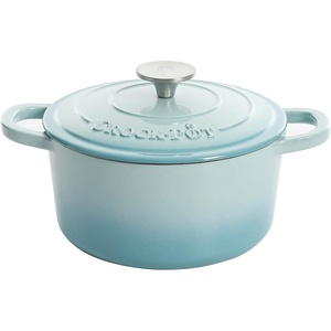 image:imageCrockPot Artisan 7Quart Enameled Cast Iron Dutch Oven Pot with Lid Round Gradient Taupe Oven Safe CookwareAqua Blue