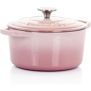 image:imageCrockPot Artisan 7Quart Enameled Cast Iron Dutch Oven Pot with Lid Round Gradient Taupe Oven Safe CookwareBlush Pink