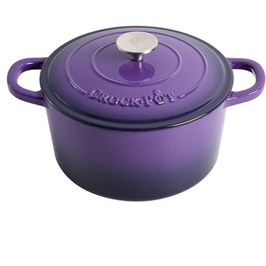 image:imageCrockPot Artisan 7Quart Enameled Cast Iron Dutch Oven Pot with Lid Round Gradient Taupe Oven Safe CookwareLavender Purple