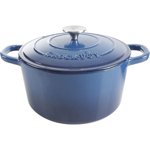 image:imageCrockPot Artisan 7Quart Enameled Cast Iron Dutch Oven Pot with Lid Round Gradient Taupe Oven Safe CookwareSapphire Blue