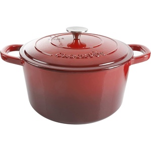 image:imageCrockPot Artisan 7Quart Enameled Cast Iron Dutch Oven Pot with Lid Round Gradient Taupe Oven Safe CookwareScarlet Red