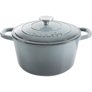 image:imageCrockPot Artisan 7Quart Enameled Cast Iron Dutch Oven Pot with Lid Round Gradient Taupe Oven Safe CookwareSlate Gray