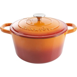 image:imageCrockPot Artisan 7Quart Enameled Cast Iron Dutch Oven Pot with Lid Round Gradient Taupe Oven Safe CookwareSunset Orange