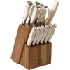 image:imageMartha Stewart Greeley Forged High Carbon Stainless Steel 14 Piece Knife Block Set Linen White Kitchen Knife Set with Acacia Wood Block Chef Knife Bread Knife Steak KnivesLinen White