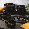 image:imageGibson Home Summit View 17Piece Porcelain Plates and Bowls Set WMetal Rack  Plates Bowls amp Mugs Dinnerware Set for 4  WhiteBlack Oslo