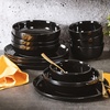 image:imageGibson Home Summit View 17Piece Porcelain Plates and Bowls Set WMetal Rack  Plates Bowls amp Mugs Dinnerware Set for 4  WhiteBlack Oslo
