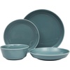 image:imageGibson Home Summit View 17Piece Porcelain Plates and Bowls Set WMetal Rack  Plates Bowls amp Mugs Dinnerware Set for 4  WhiteBlue Summer Shades