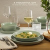 image:imageGibson Home Summit View 17Piece Porcelain Plates and Bowls Set WMetal Rack  Plates Bowls amp Mugs Dinnerware Set for 4  WhiteGreen Summer Shades