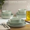 image:imageGibson Home Summit View 17Piece Porcelain Plates and Bowls Set WMetal Rack  Plates Bowls amp Mugs Dinnerware Set for 4  WhiteGreen Summer Shades