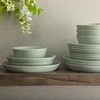 image:imageGibson Home Summit View 17Piece Porcelain Plates and Bowls Set WMetal Rack  Plates Bowls amp Mugs Dinnerware Set for 4  WhiteGreen Summer Shades